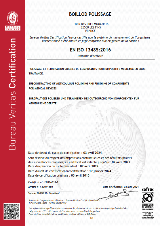 Certificat ISO 13485